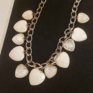 WOMAN'S WHITE HEART CHUNKY STATEMENT FASHION JEWELRY NECKLACE 21" LONG